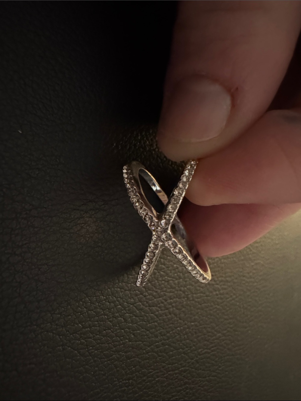 Old Navy Silver Crystal X Crossover Ring